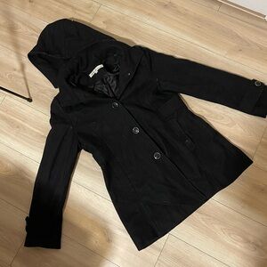 Kenneth Cole Black Hooded Trench Coat